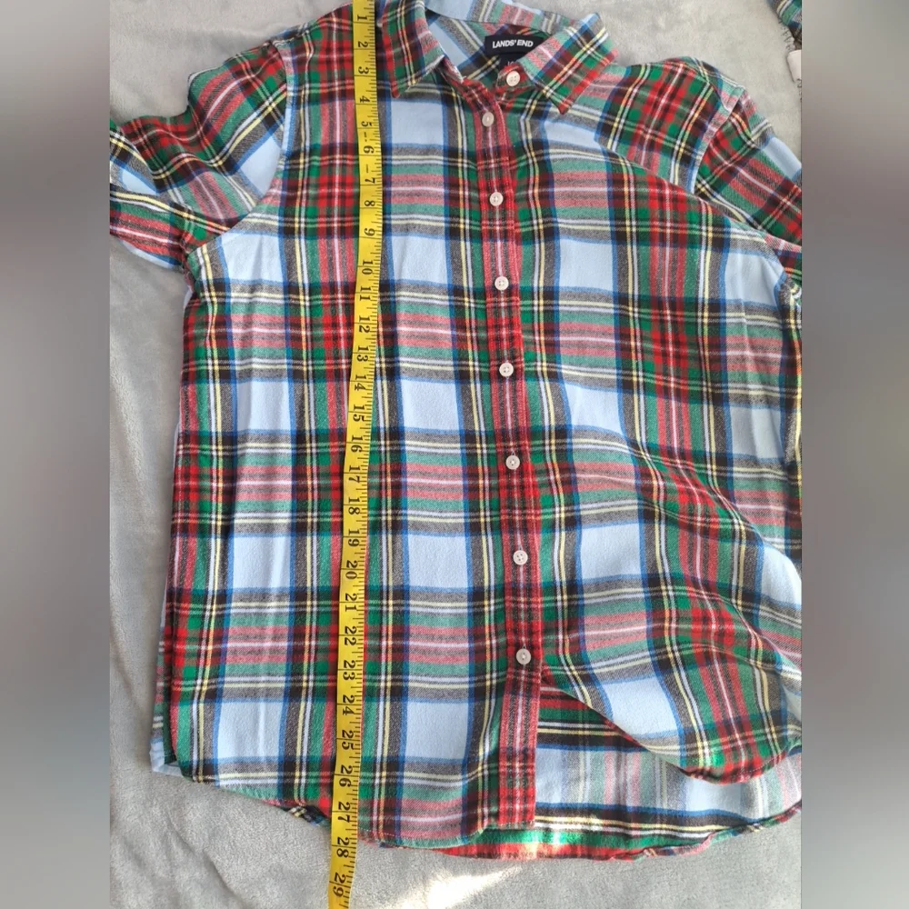 Land’s End Flannel Button-down Shirt Women's Sz 14 Large Plaid Long Slveeve - Picture 6 of 16